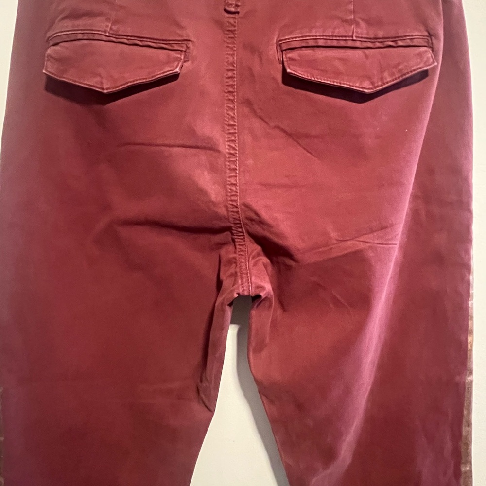 MOTHER The Shaker Metallic-Stripe Cropped Frayed Merlot Sporty Luxe Style Pants - Picture 12 of 16